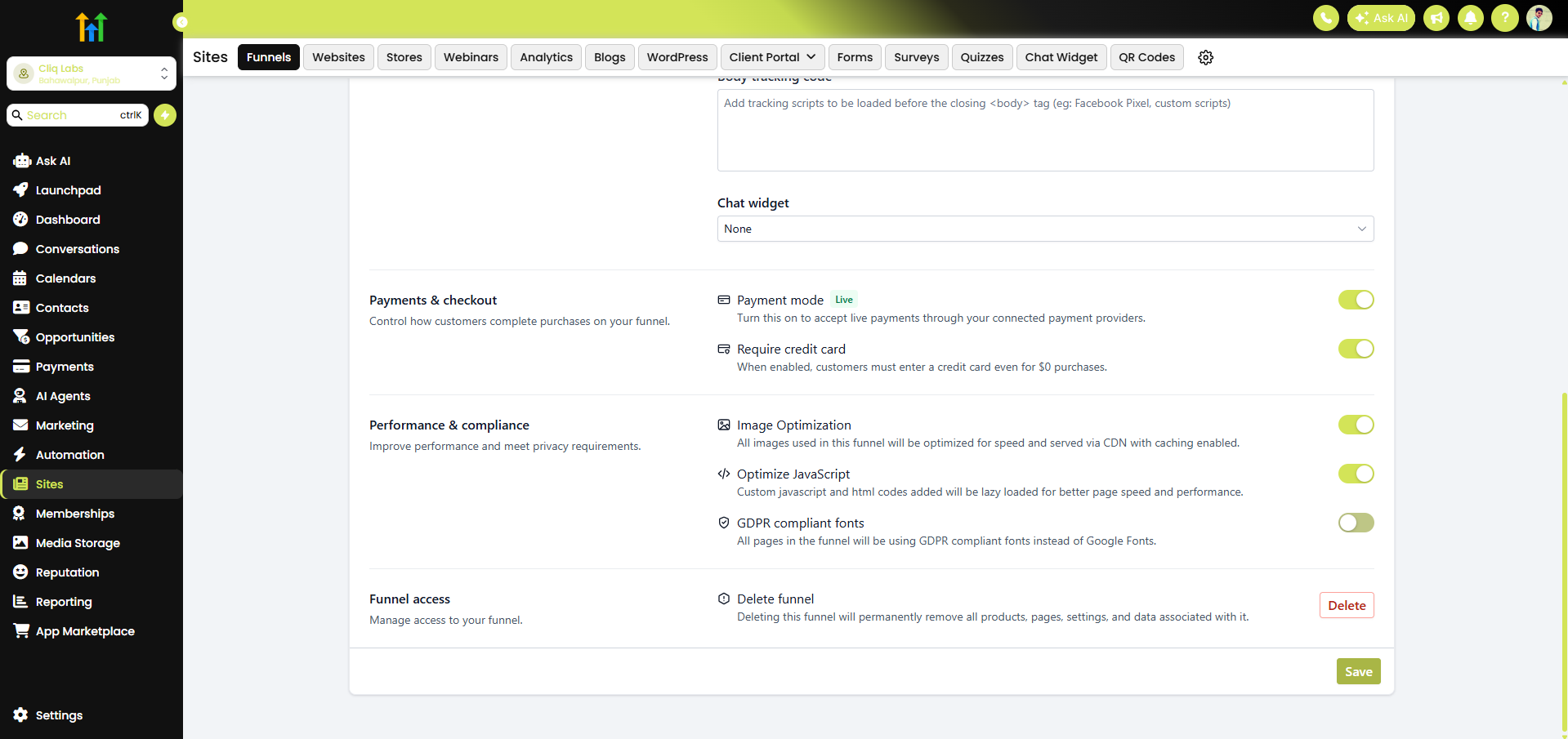GoHighLevel GHL theme builder - Neon Lime theme by CliqLabs